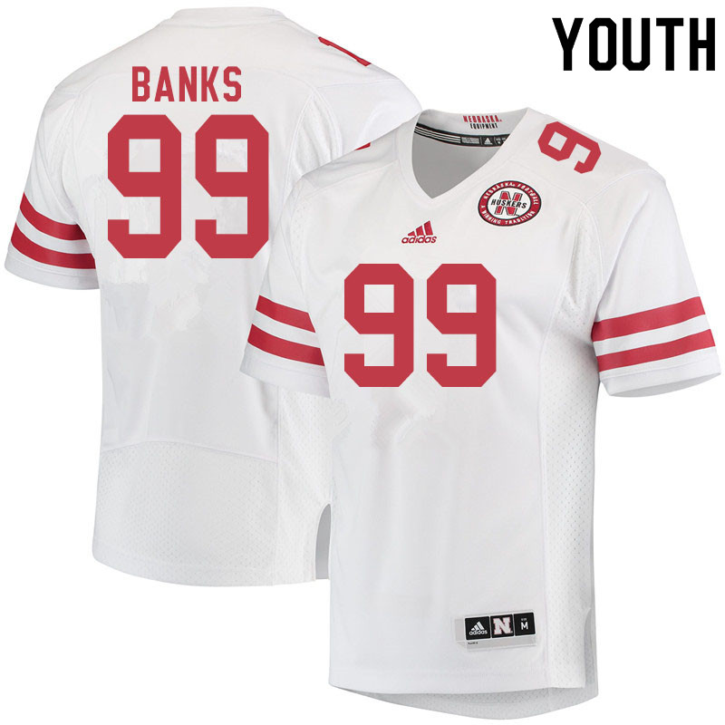 Youth #99 Brant Banks Nebraska Cornhuskers College Football Jerseys Sale-White - Click Image to Close